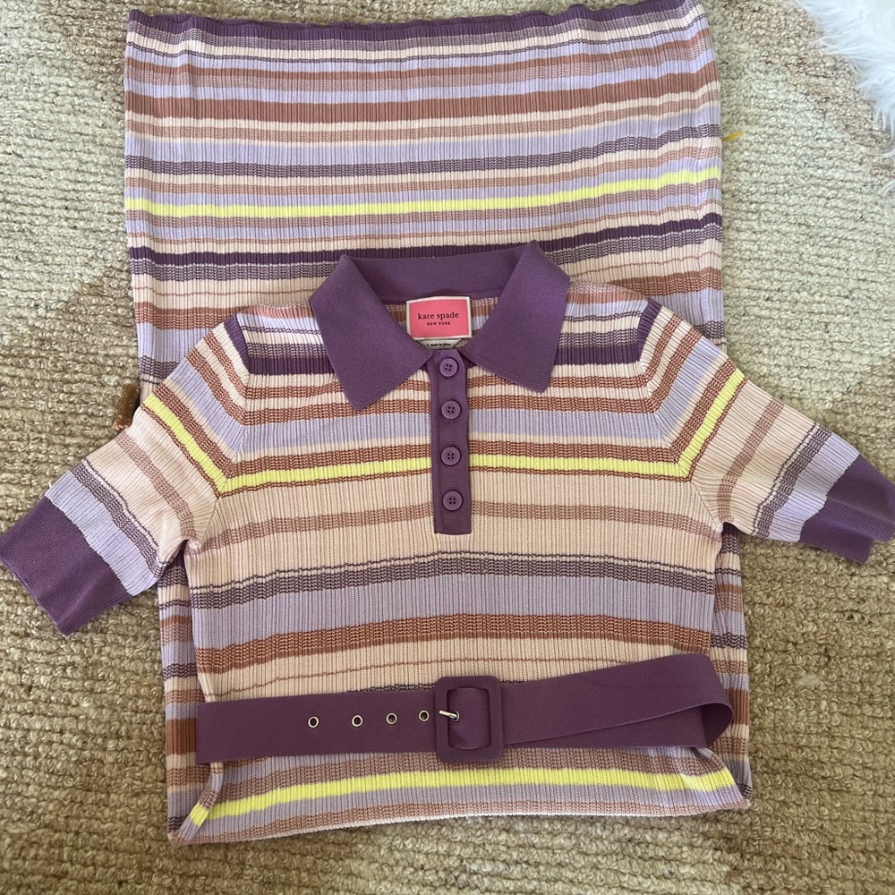 Kate Spade striped knit polo dress with belt- small - Picture 6 of 11